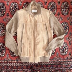 Mister Marr Men's M Vintage Tan Suede & Sweater Knit Jacket Full Zip